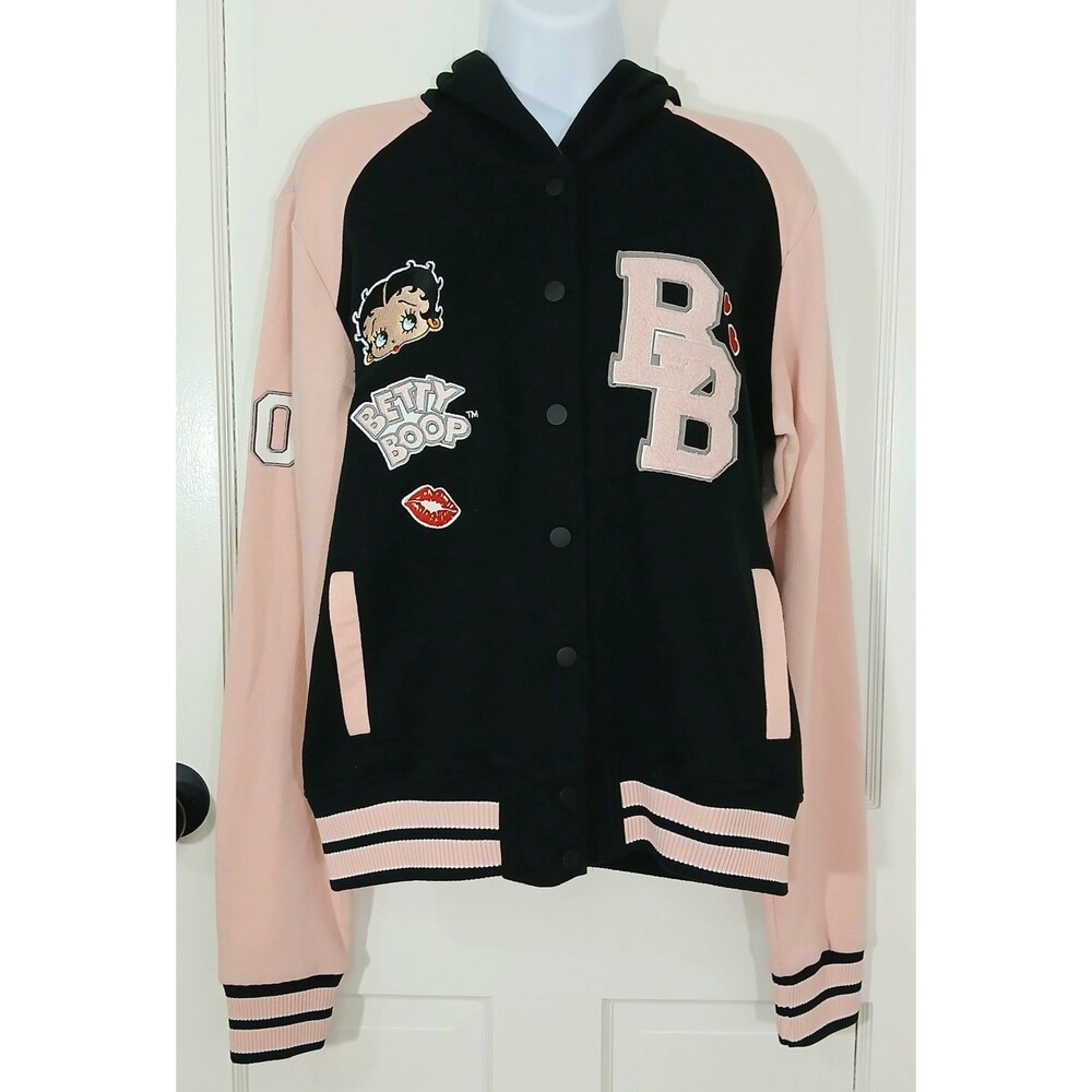 ​Universal Studios Betty Boop Varsity Jacket Large Pink Black Hoodie Letterman - Picture 7 of 16